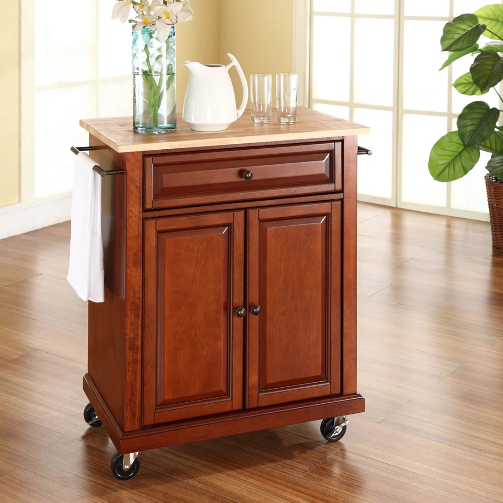 Crosley Furniture Natural Wood Top Portable Kitchen Cart