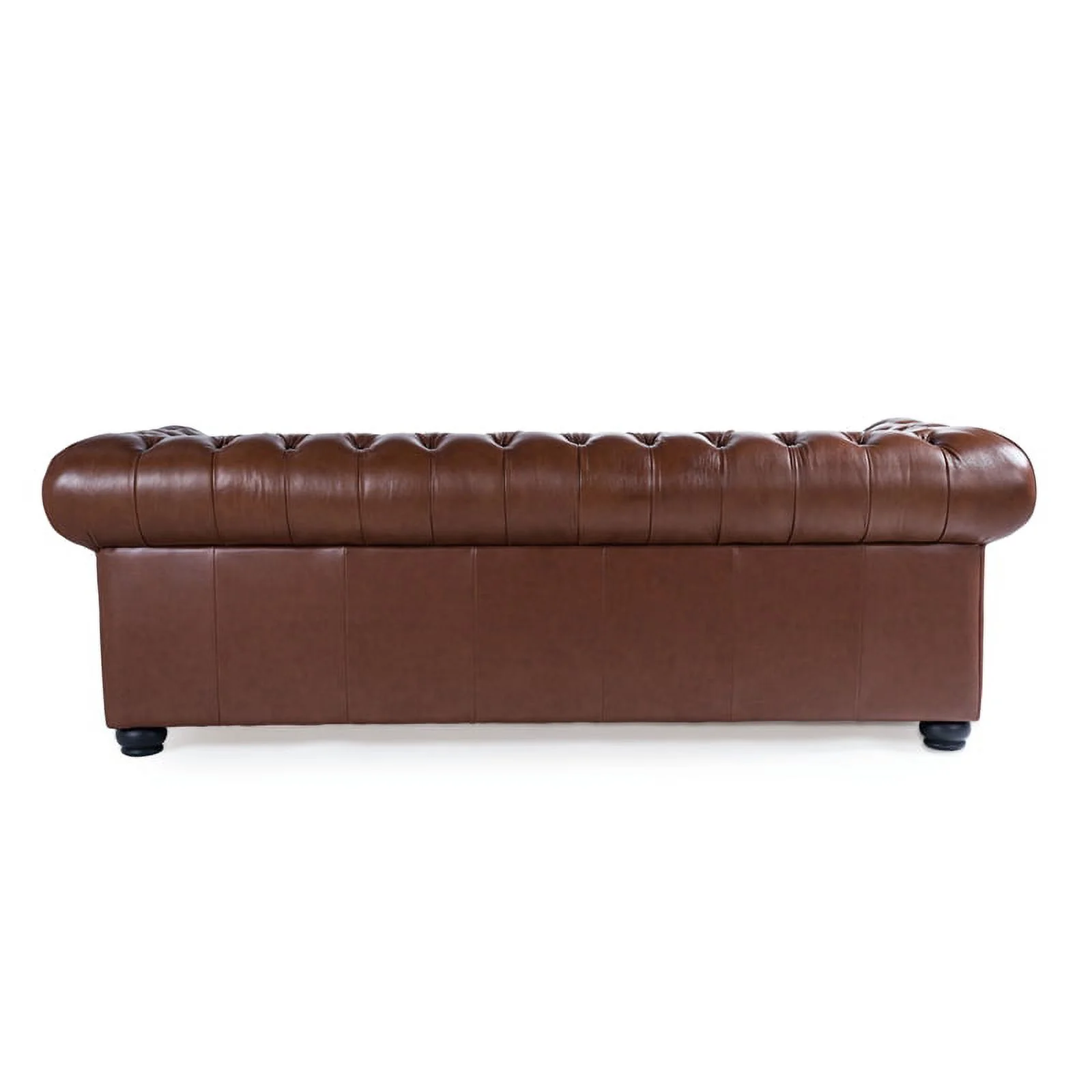 Bowery Hill 20" Traditional Leather Tufted Back Chesterfield Sofa in Chestnut