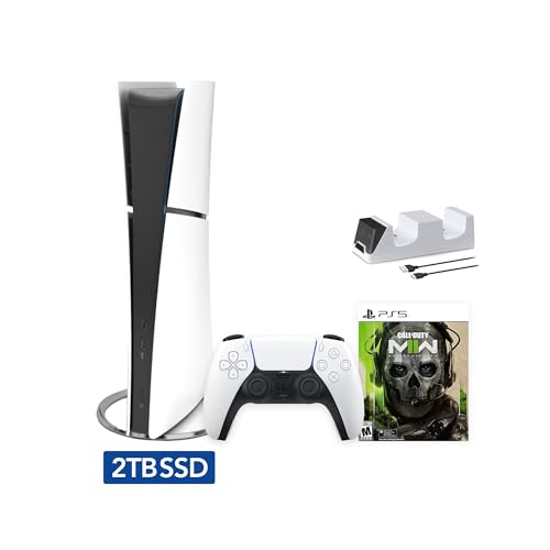 PlayStation 5 Slim Upgraded 2TB Digital Edition Call of Duty Modern Warfare II Bundle and Controller Charger - White