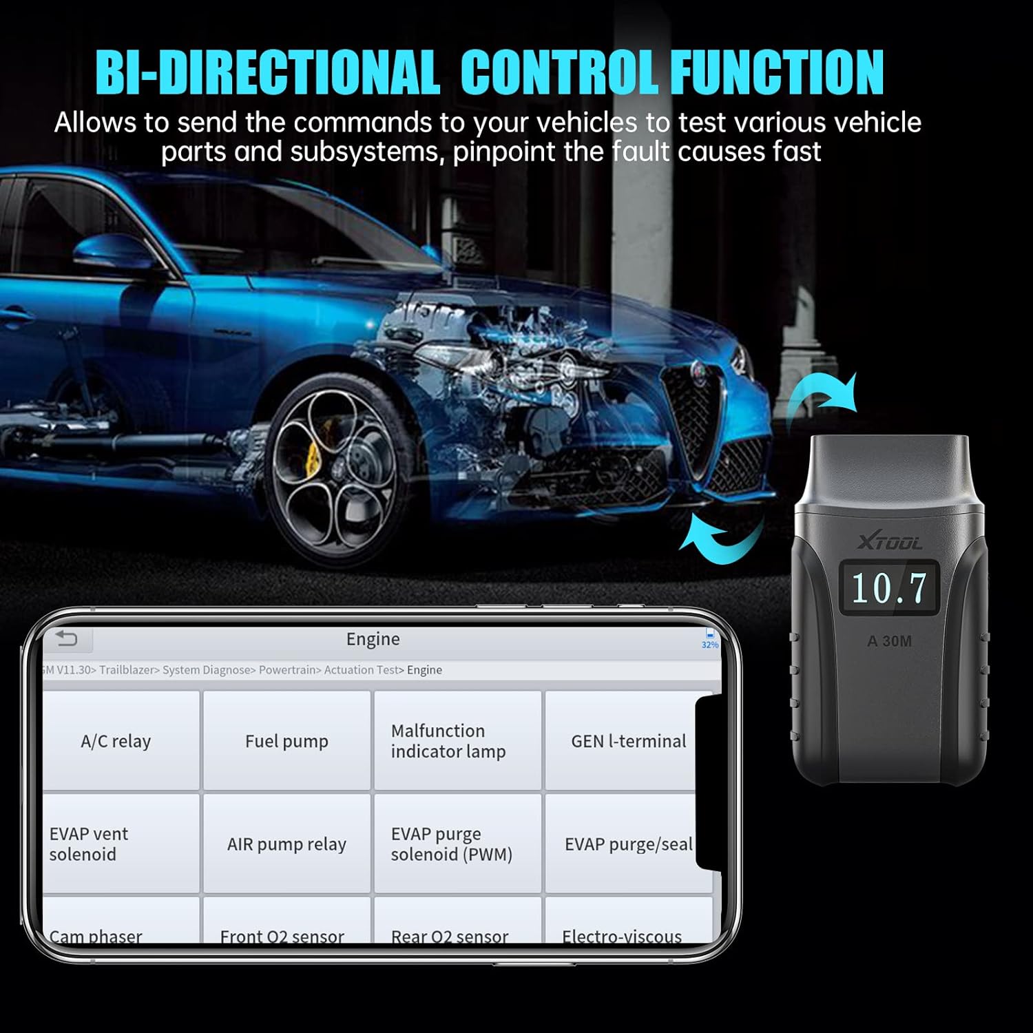 XTOOL Anyscan A30M Wireless OBD2 Scanner for Android & iOS(2022 Newest), Bi-Directional Scan Tool with All Systems Diagnostics, 21 Services