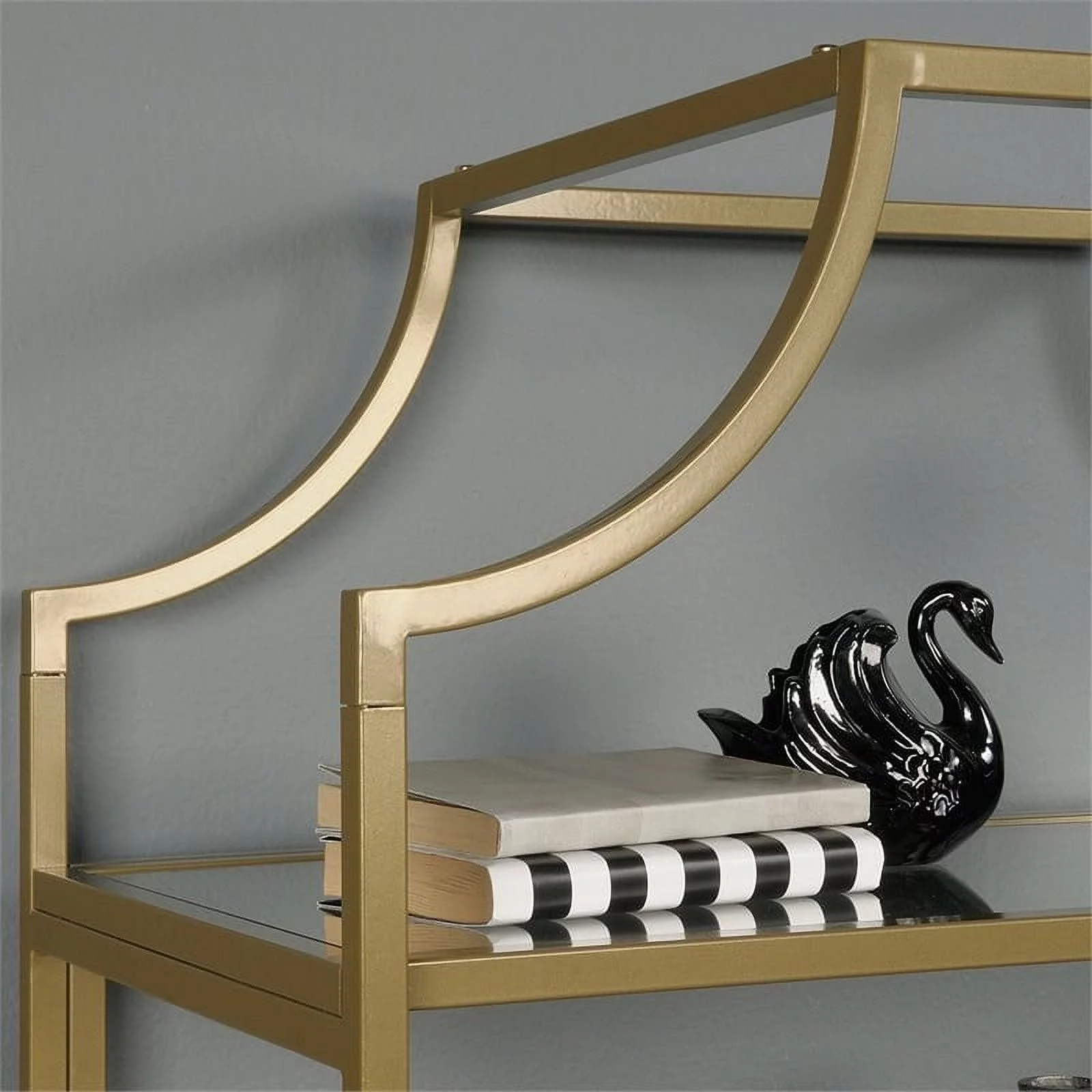 Home Square 5 Shelf Metal Framed Bookcase in Satin Gold (Set of 2)