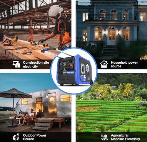 DK 5000W Gas Inverter Generator, Electric Start, 120V 240V Full Power Output, Dual or Tri-fuel Conversion Possible, Wheel & Handle Kit