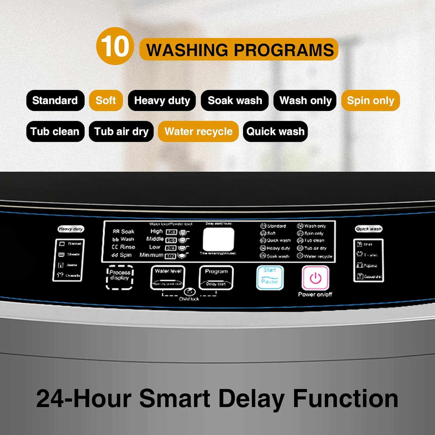 Full-Automatic Washing Machine, 17.7lbs Portable Washing Machine with Led Display, Portable Washer for Household 10 Wash Programs