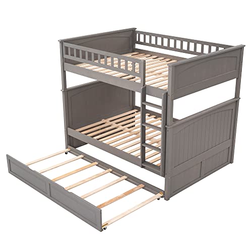 Ball & Cast Twin-Over-Twin Bunk Bed with Twin-Size Trundle and 3 Storage Stairs,Wood Bunkbed w/Full-Length Guardrails,Slat Support