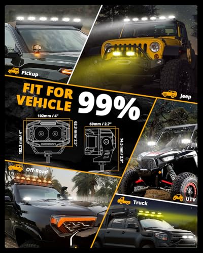 Auxbeam V-MAX Series 72W LED Pod Driving Lights, 4x2.5 Inch Rectangle Side Shooter Offroad Cube Spotlights with Amber DRL