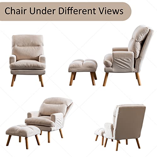 INZOY Accent Chairs with Ottoman, Velvet Fabric Armchair with Ottoman for Bedroom Living Room