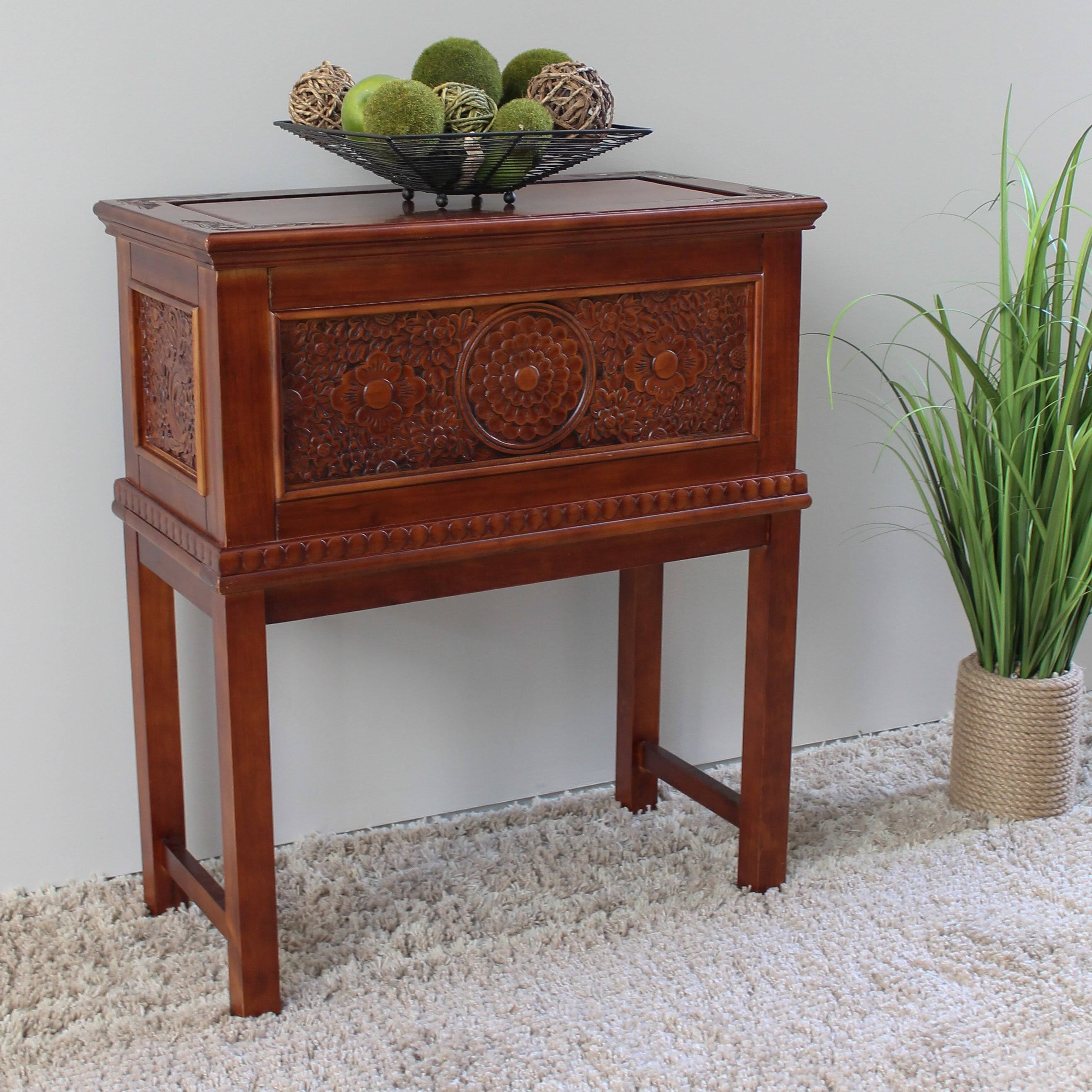 International Caravan Windsor Carved Wood Trunk on Stand