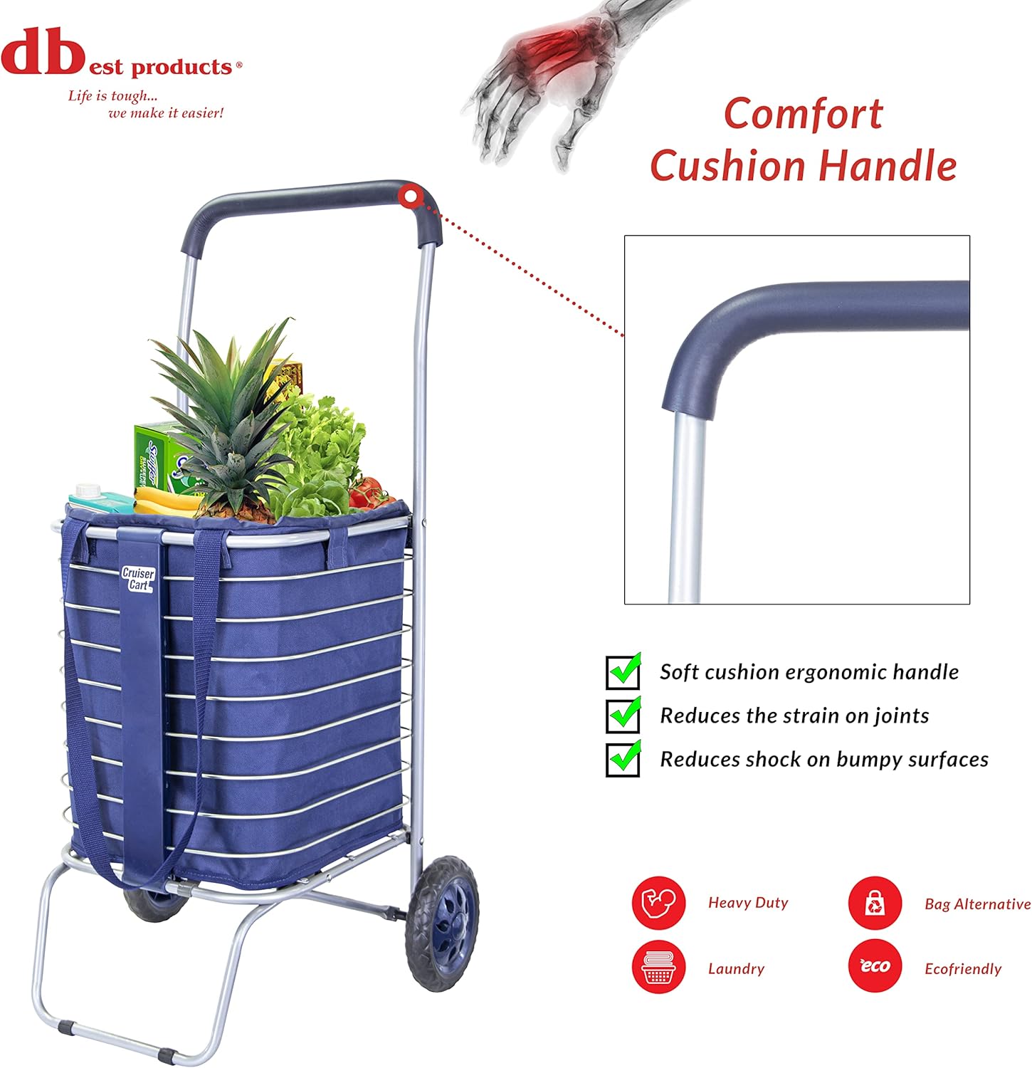 dbest products Cruiser Cart with Bag Bundle Shopping Cover Grocery Rolling Folding Laundry Basket on Wheels Foldable Utility Trolley Compact