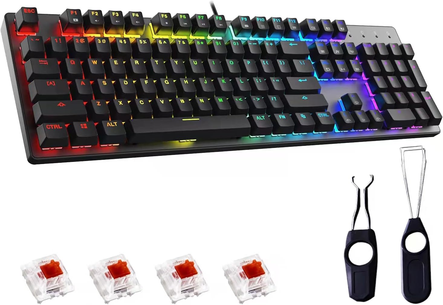 PC Gaming Keyboards RGB Backlit Mechanical Keyboard ABS keycap Programmable Macro Detachable USB Wired Keyboard for Windows PC（104 Keys Blue Switch
