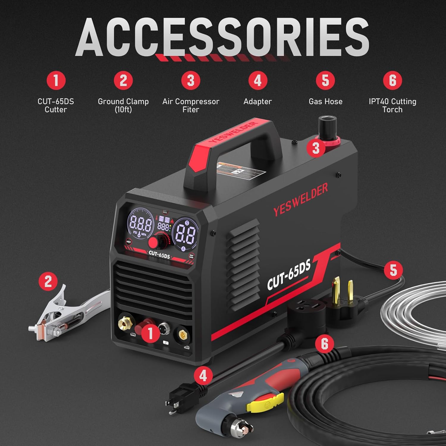 YESWELDER Plasma Cutting Machine 65Amp Non-High Frequency Non-Touch Arc Digital Screen Display DC Inverter 110/220V Dual Voltage Blowback Plasma