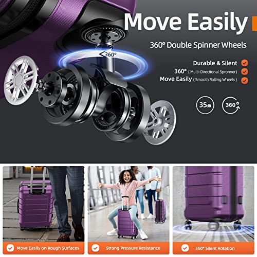 SHOWKOO Luggage Sets Expandable PC+ABS Durable Suitcase Double Wheels TSA Lock Black