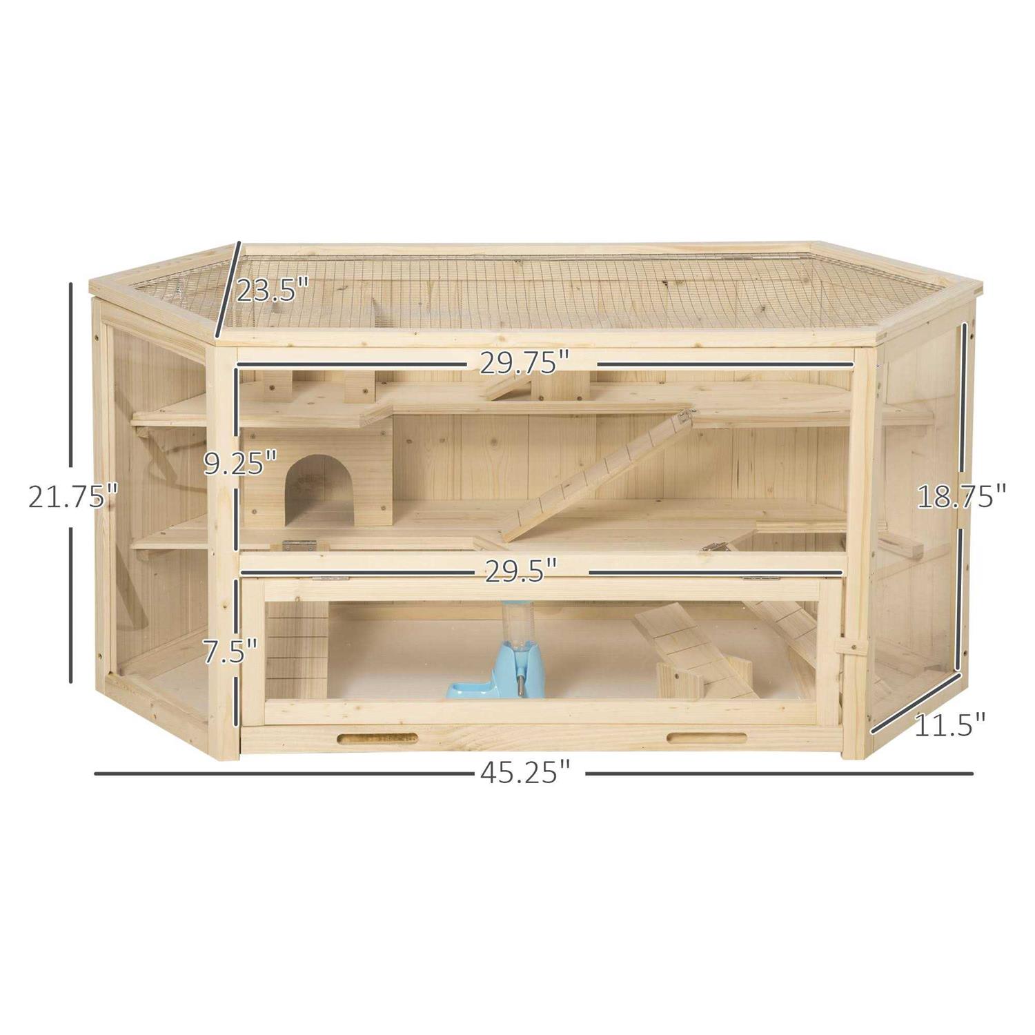 PawHut 3 Tier Wooden Large Hamster Cage Small Animal House with Slide and Activity Center - Pet Supplies online store