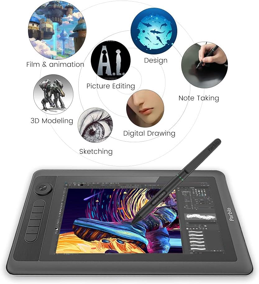 Parblo Graphic Drawing Monitor Coast12 Pro Drawing Tablet with Screen Drawing Monitor Pen Display with Stand Tilt Function Battery-Free Stylus 8192