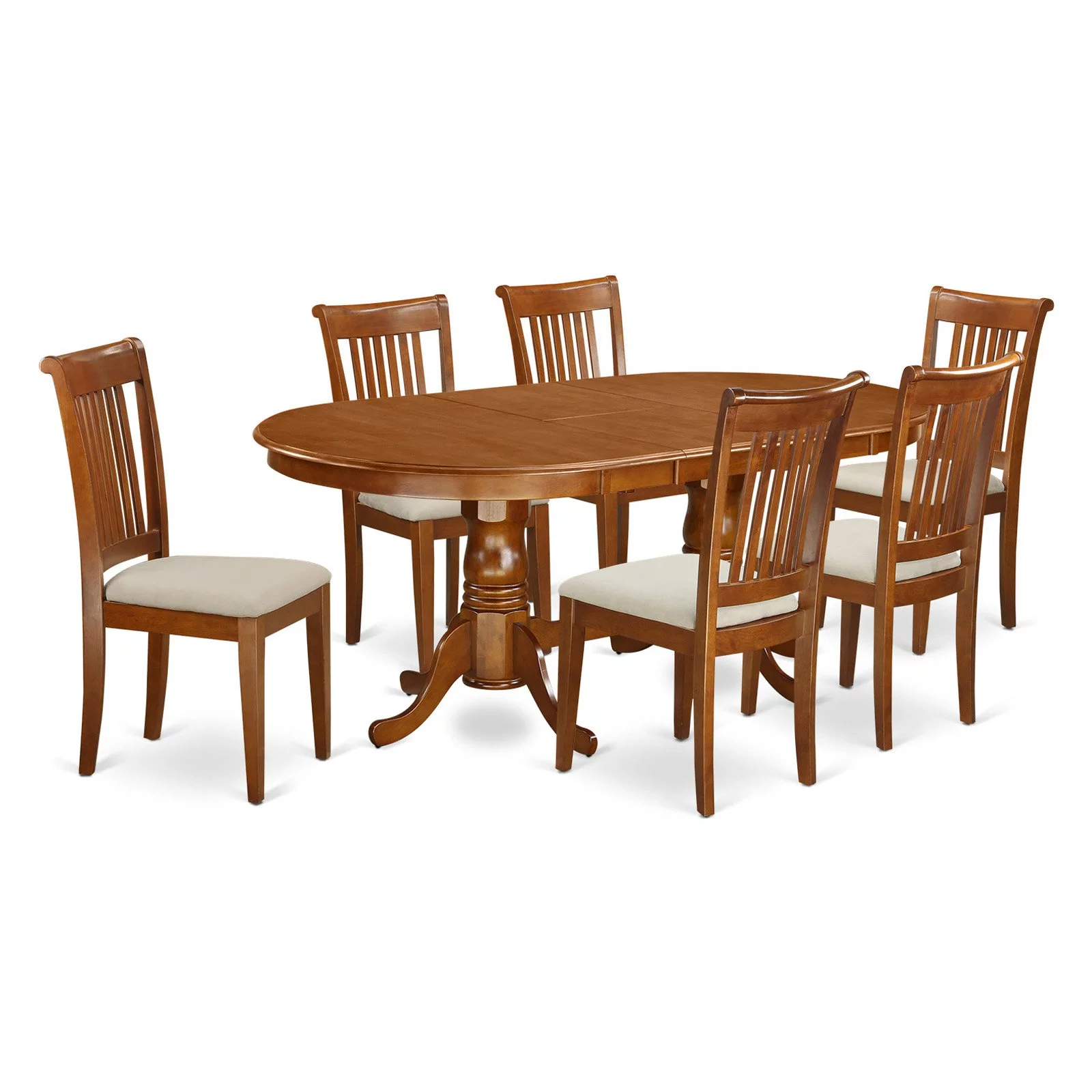East West Furniture  7 Piece Kitchen Table Set- an Oval Dining Table and 6 Dining Chairs, Saddle Brown (Seat Options) PLPO7-SBR-W