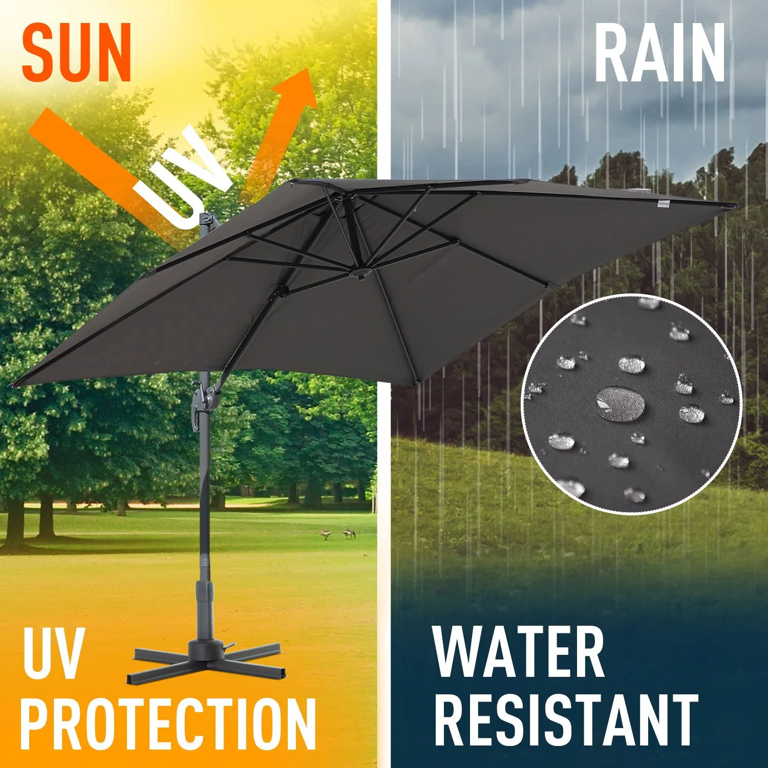 Outsunny 8& x 8& Square Offset 360 Degree Cantilever Market Patio Umbrella with Cross Base - Grey