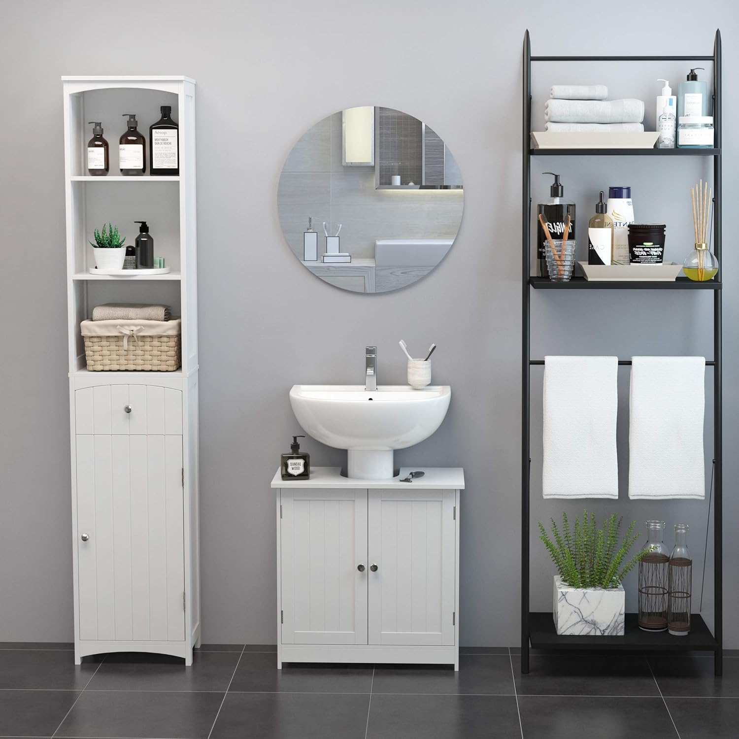 HOMCOM 24” Pedestal Sink Bathroom Vanity Cabinet - White