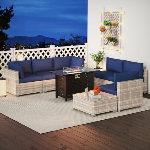 KIGOTY Patio Furniture Set 7 Pieces Conversation Sets, Outdoor Sectional Sofa