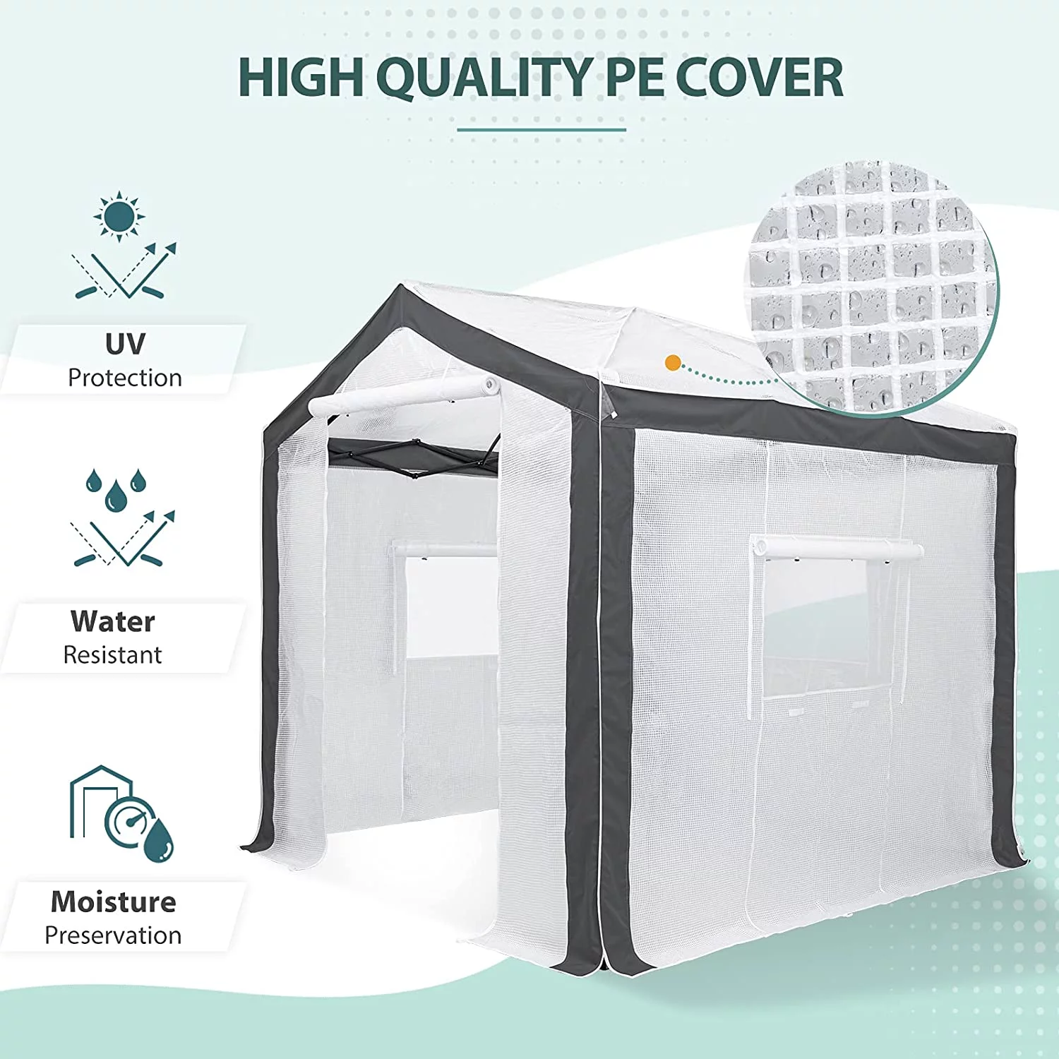 EAGLE PEAK 8 ' x 8 ' Portable Walk-in Greenhouse with Roll-up Zipper Entry Door and 3 Large Roll-Up Screen Windows