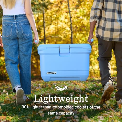 Coleman Pro 55qt Wheeled Ultra-Light Premium Hard Cooler, Extra-Thick Insulation Keeps Ice up to 5 Days, 92-Can Capacity, Heavy-Duty Wheels
