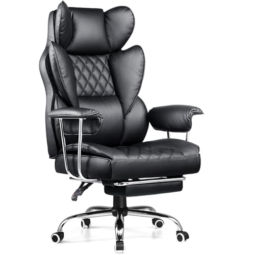 COMHOMA Big and Tall Office Chair, High Back Leather Gaming Chair with Footrest