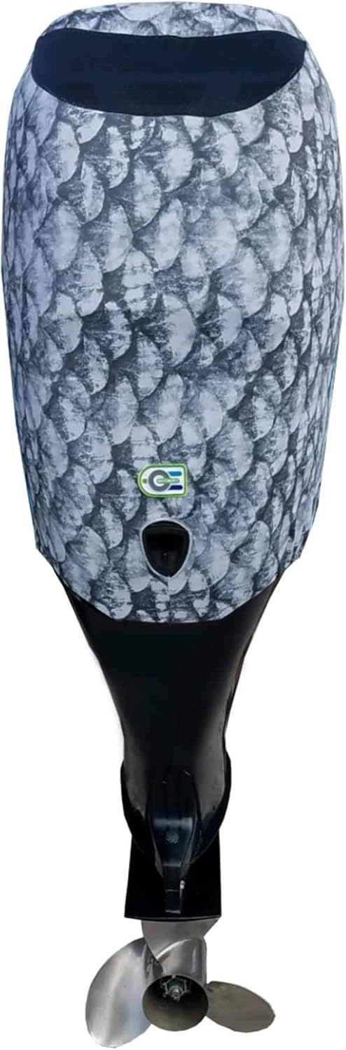OUTERENVY Grey Fish Scales Outboard Motor Cover for Yamaha V6 4.2 F225-300HP [2009-2021] (Side Vents) | Made in USA to Stay on While You Run!