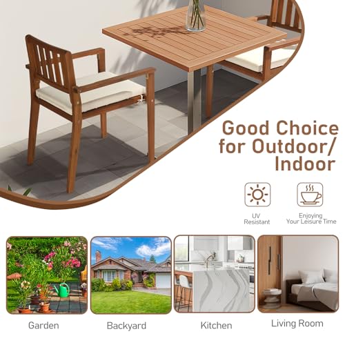Outvita Stackable Patio Dining Chairs Set of 4, Durable Acacia Wood Outdoor Chairs with Removeable Cushions and Comfortable Armrests for Porch