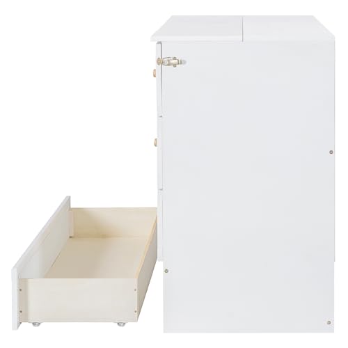 Queen Size Murphy Bed Wall Bed, Solid Pine Murphy Bed Chest Cube Cabinet Bed with USB, Charging Station