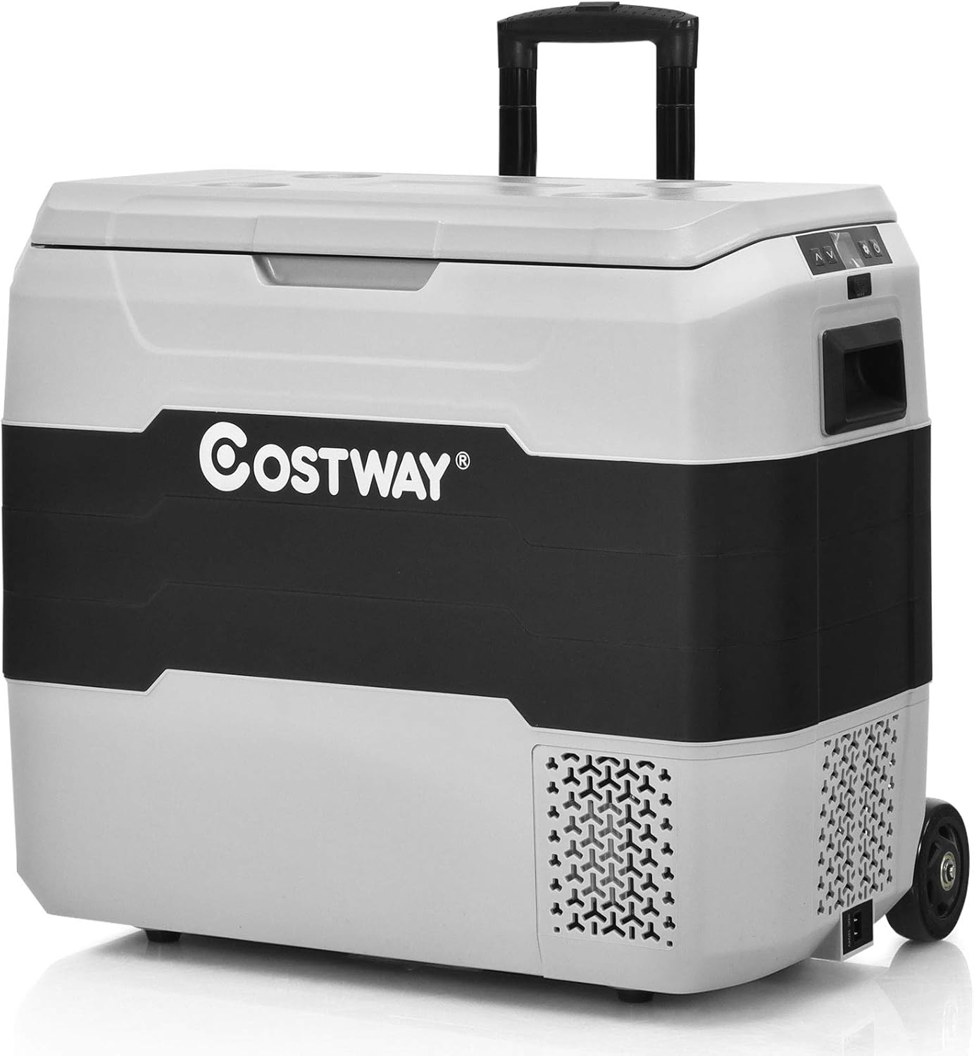 COSTWAY Car Refrigerator Portable, 53 Quarts AC/DC Compressor Freezer Cooler with Telescopic Handle, -4°F to 50°F, 2 in 1 RV Fridge for Camping