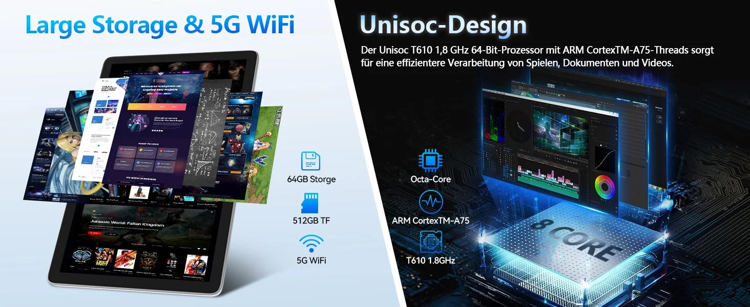 Android 12 Tablet 10.1 inch 128GB Tablet, 2024 Latest Update Octa-Core with Keyboard, Dual 13MP+8MP Camera, 5G WiFi, Bluetooth, GPS