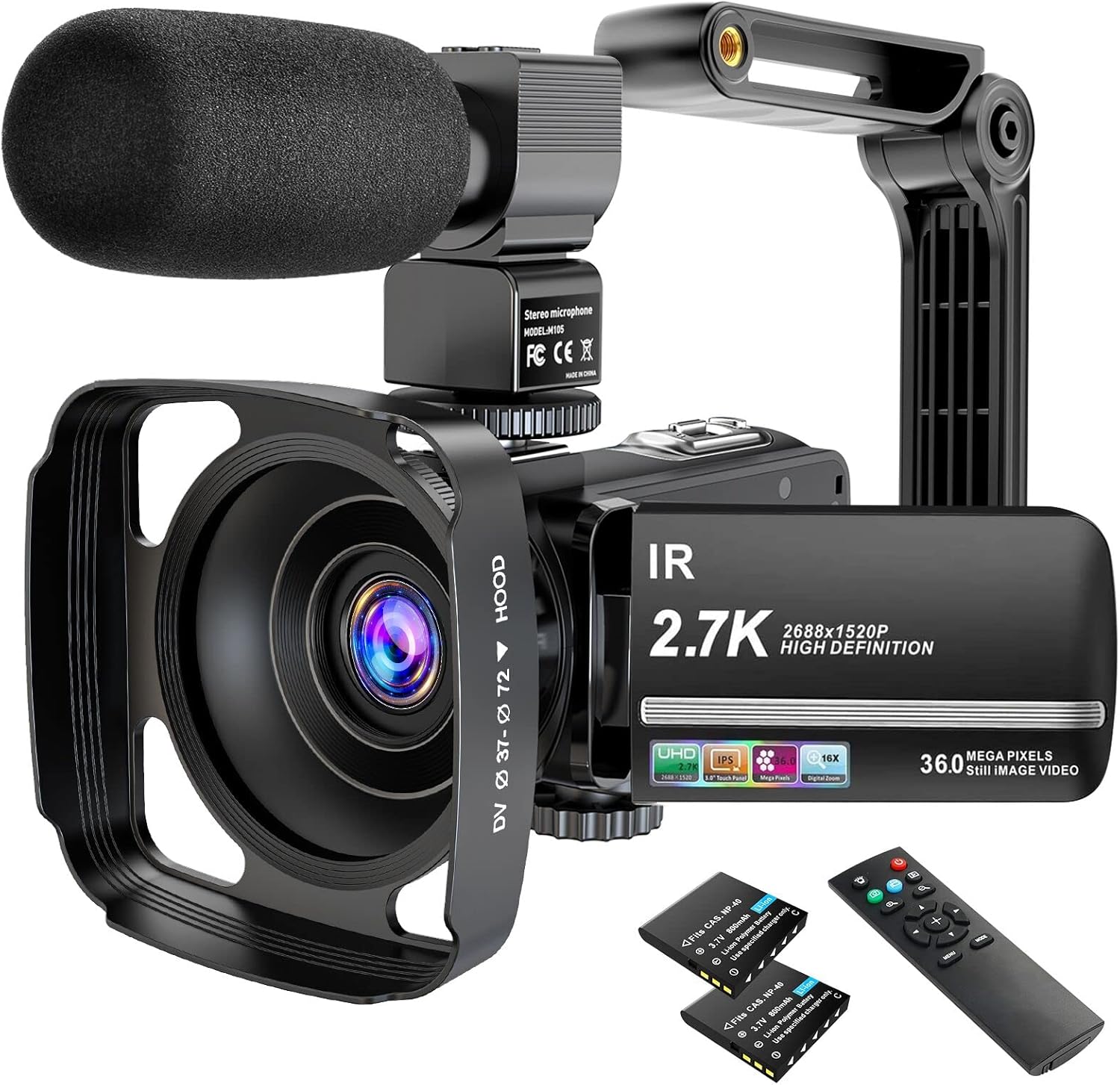 Video Camera Camcorder 2.7K Ultra HD YouTube Vlogging Camera 36MP IR Night Vision Digital Camera Recorder 16X Digital Zoom 3 inch IPS Touch Screen