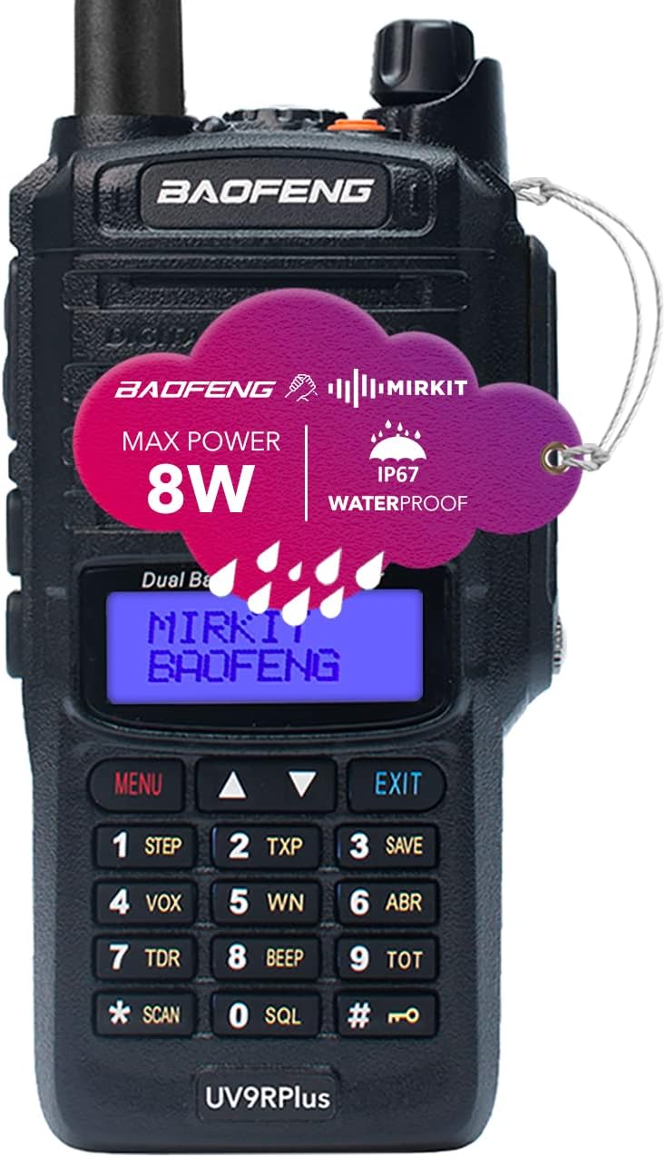 2pcs Mirkit Waterproof Radio Baofeng UV-9R Plus MK1 (UV-82 3rd Generation) 8 Watt Max Power & USB Baofeng Programming Cable & 2200mAh Battery