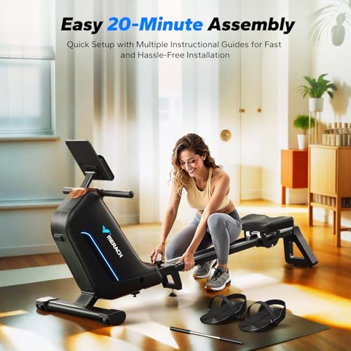 MERACH Rowing Machines for Home, Powerful Electromagnetic Row Machine with 51.2" Extended Rail, 16-Level Handle Resistance Adjustment Rower
