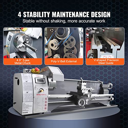 VEVOR Metal Lathe Machine, 8.3'' x 29.5'', Precision Benchtop Power Metal Lathe, 0-2500 RPM Continuously Variable Speed