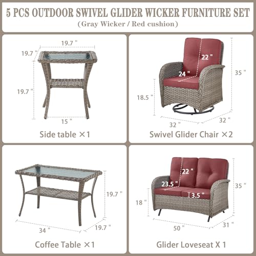 Patio Wicker Chairs Swivel Rocker - Outdoor Swivel Rocking Chairs Set of 2 with Rattan Side Table