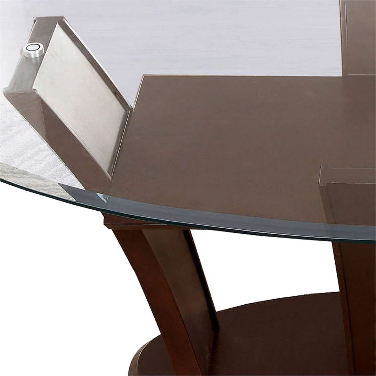 Wooden Dining Table with Glass Top and Flared Pedestal Base, Brown