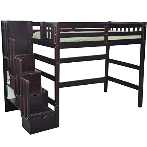 Staircase Twin Loft Bed with Storage Natural