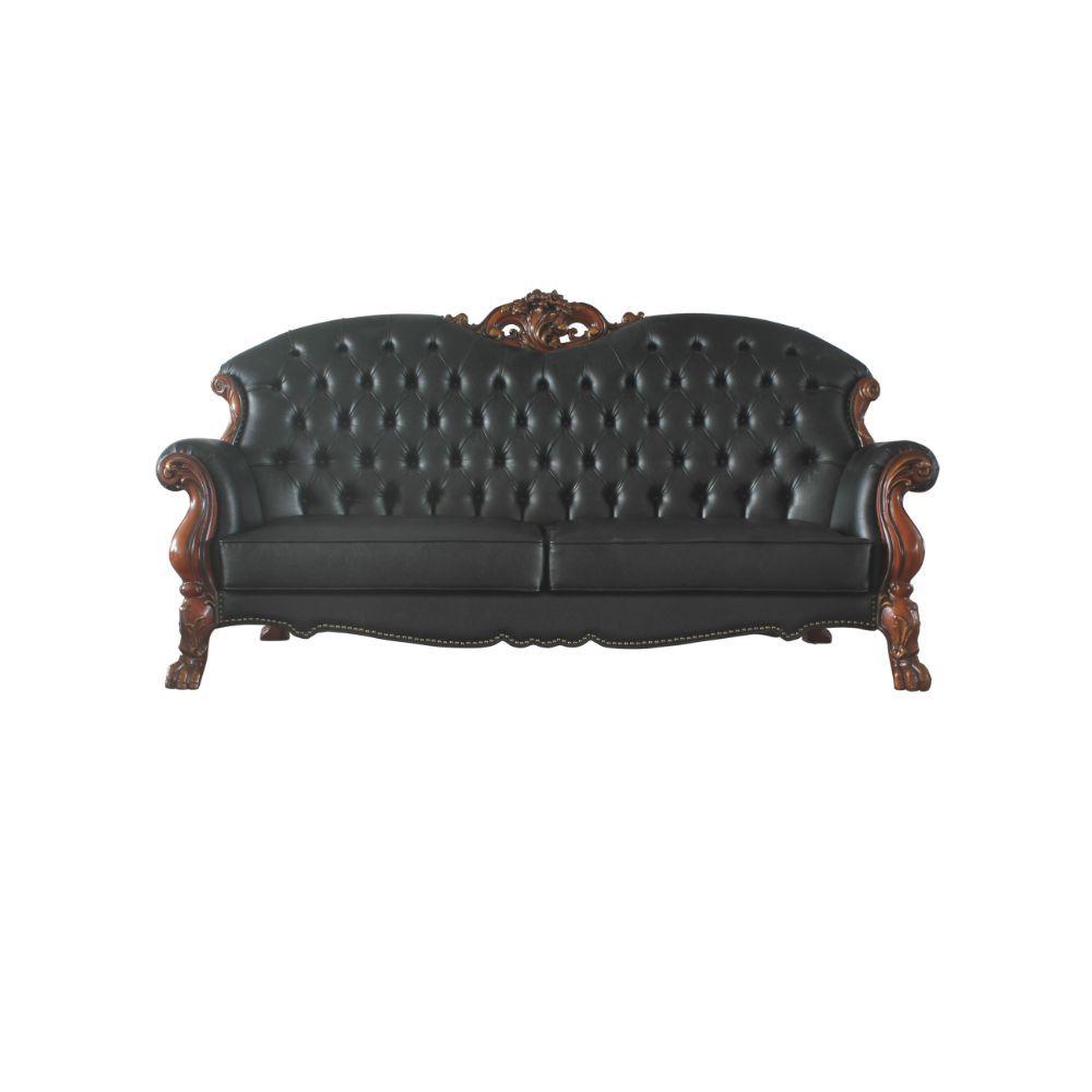 Luxury Vintage Cherry Oak & Black PU Dresden Sofa Set 3 P 58230 ACME Traditional
