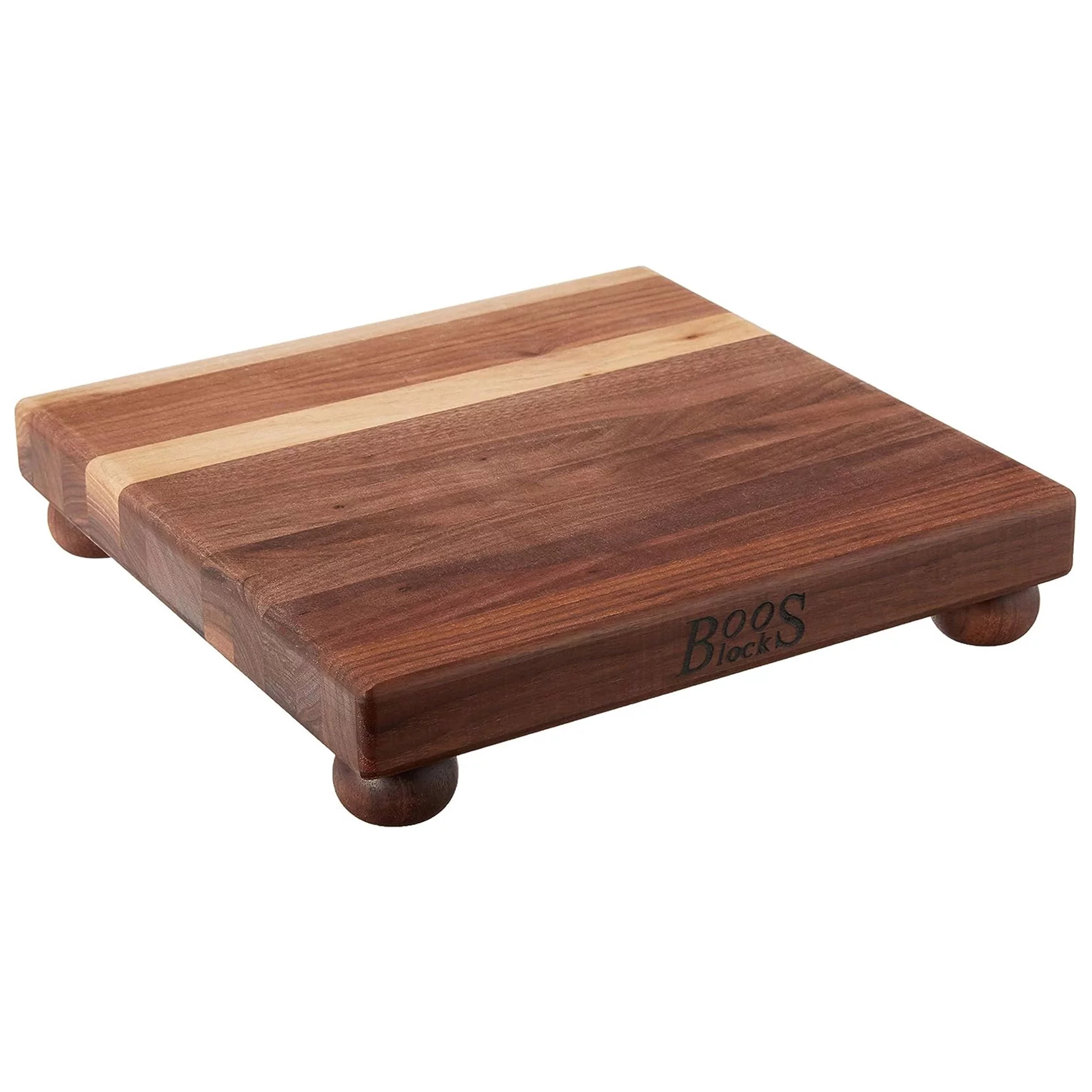 John Boos B Series Square Wood Cutting Board with Feet, 12" x 12", Walnut - Curated Treasures Market