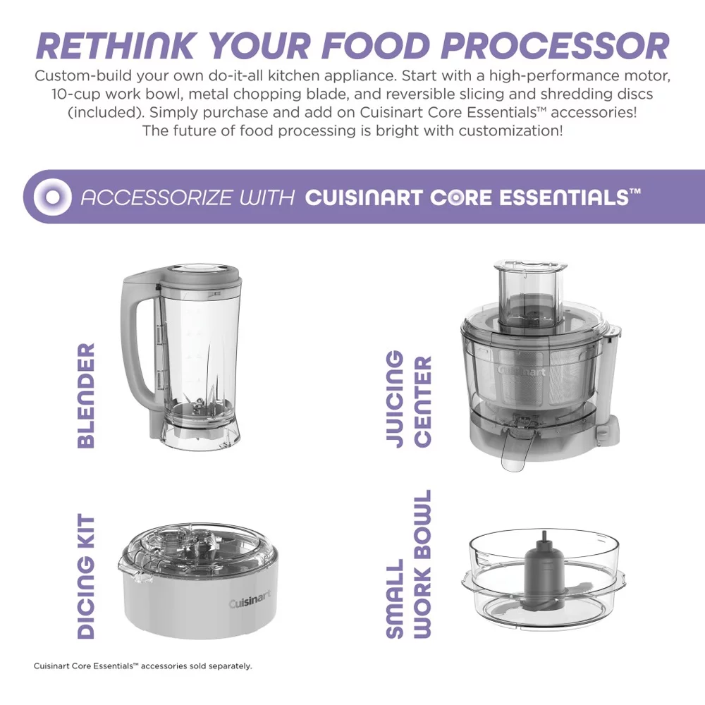 Cuisinart FP-110 Core Custom 10-Cup Multifunctional Food Processor White Bundle with 1 YR CPS Enhanced Protection Pack