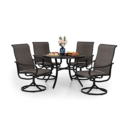 PHI VILLA 5 PCS Outdoor Patio Dining Set with Swivel Dining Chairs (Blue) and 37"x 37" Metal Steel Dining Table(1.57" Umbrella Hole)