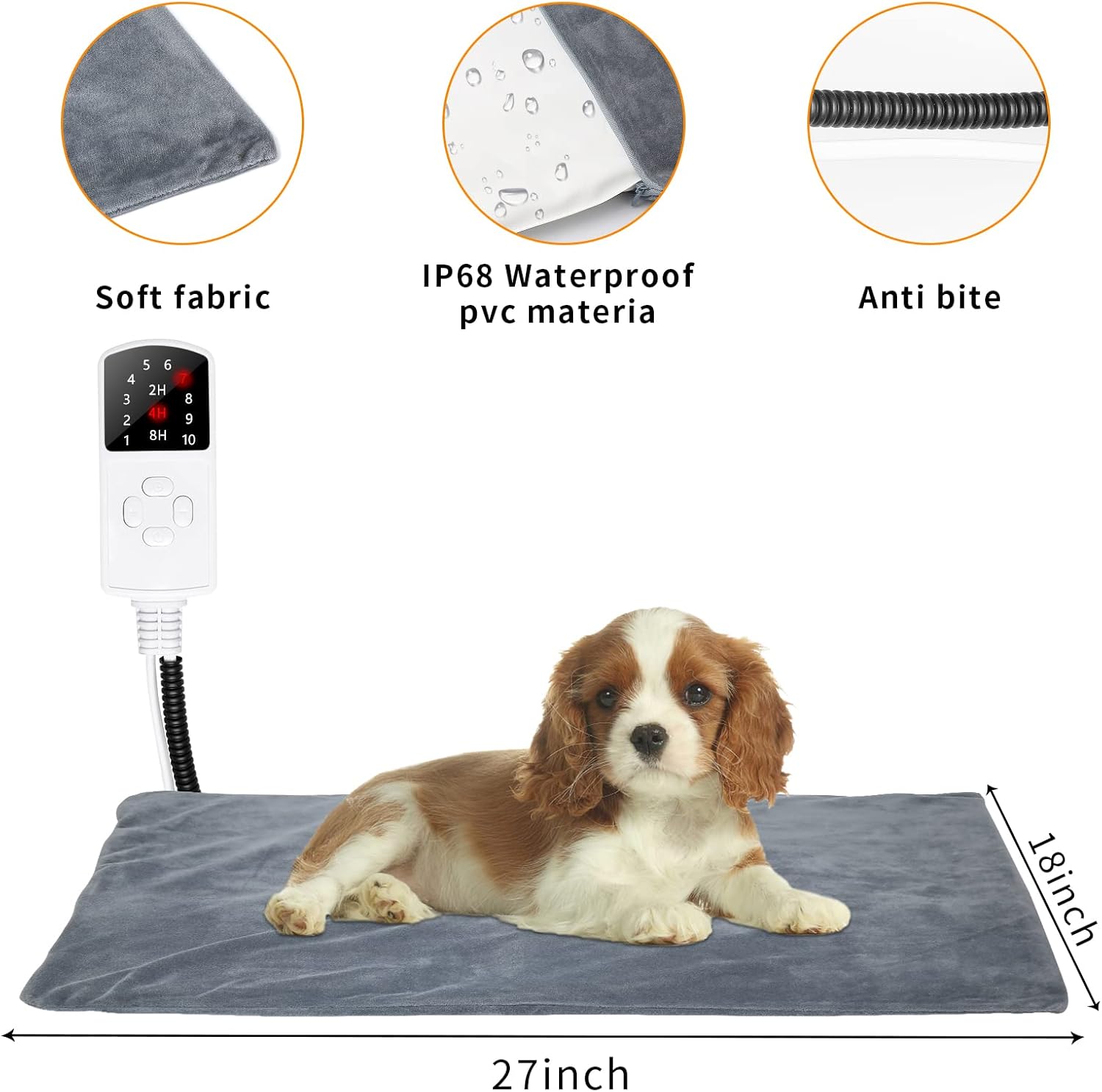 Pet Heating Pad, 27 x 18 Inch Temperature Adjustable Dog Cat Electric Heated Blanket Mat with Timer