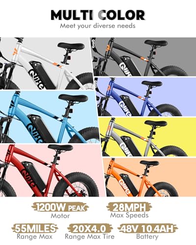 Racer Fat tire Electric Bike for Adults - 28MPH Mountain Ebike with Peak 1200W Brushless Motor, 499Wh Removable Battery