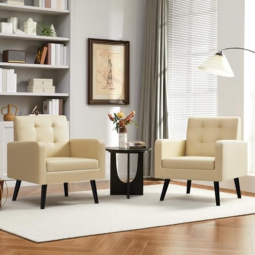 Yaheetech Mid-Century Accent Chairs, PU Leather Modern Upholstered Living Room Chair