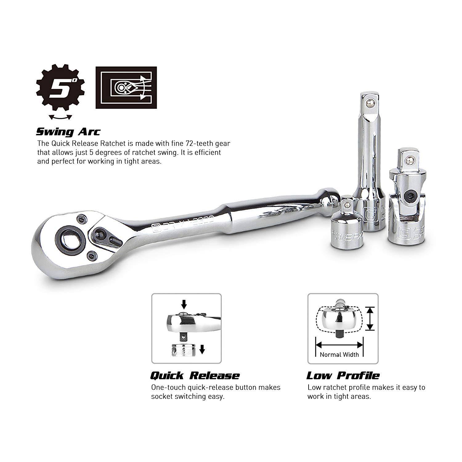 Capri Tools 3/8-Inch Drive Master Socket Set with Ratchets, Adapters and Extensions, 52-Piece