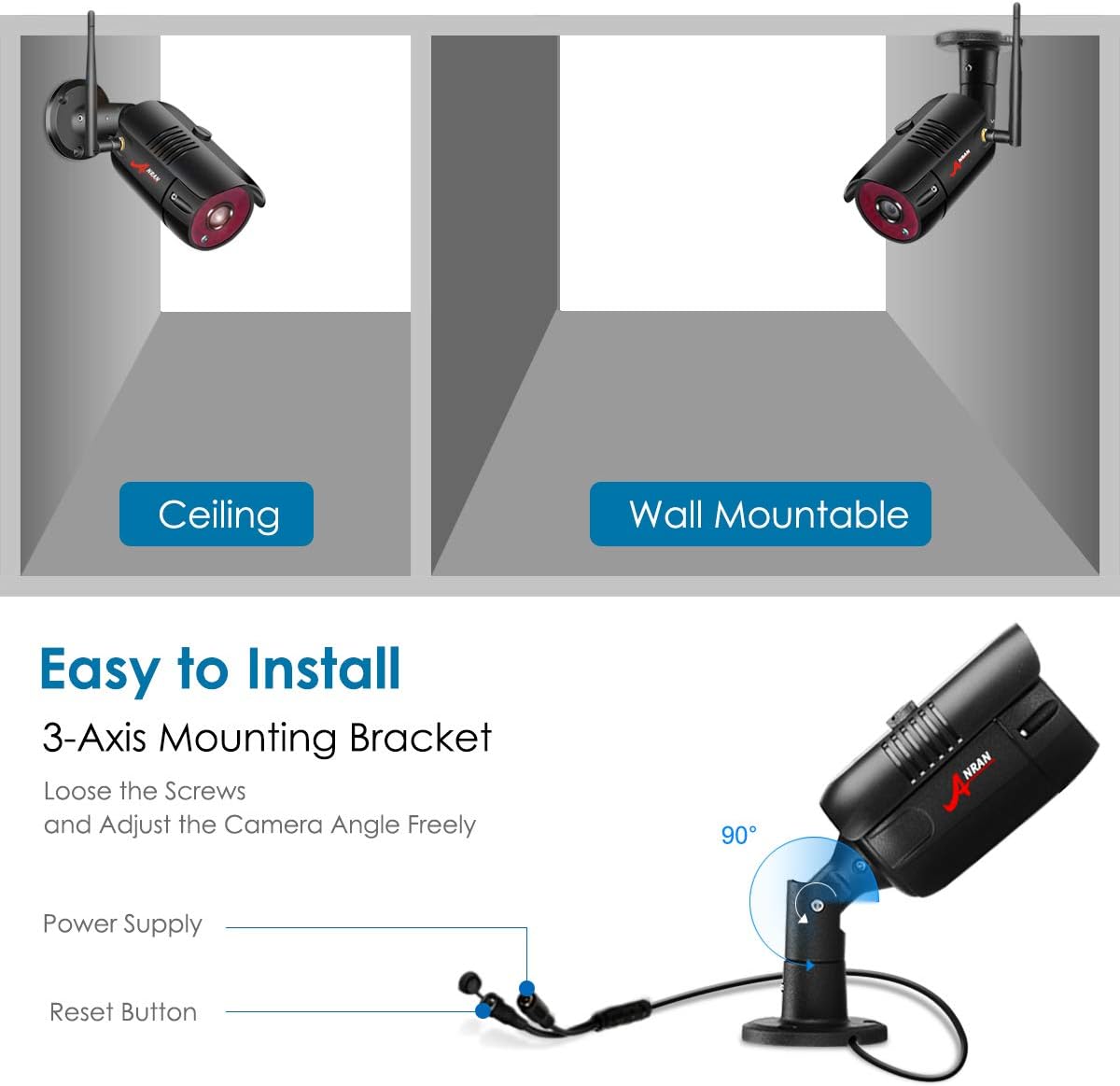 【5MP Lite DVR】8CH Wired outdoor Security Camera System with 8pcs 1080P HD Waterproof Surveillance Home Cameras, Easy Setup, Clear Night Vision