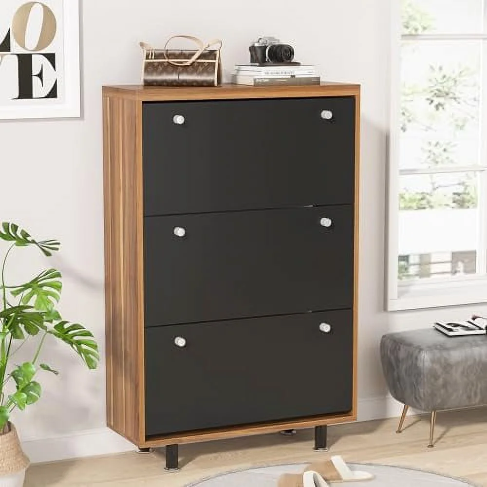 HOOMHIBIU 3 Drawer Shoe Cabinet  Freestanding Shoe Rack  Organizer with Flip Door  Modern Tipping Bucket Shoe Cabinet for Entryway  Hallway  Bedroom
