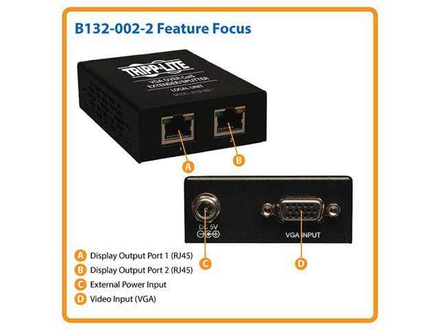 Tripp Lite VGA over Cat5/Cat6 Video Extender 2-Port Transmitter HD15 RJ45 TAA GSA - Video Extender