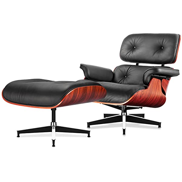 Mid Century Lounge Chair and Ottoman, Modern Chair Classic Design, Top Grain Leather Palisander Wood, Heavy Duty Base Support for Living Room, Study