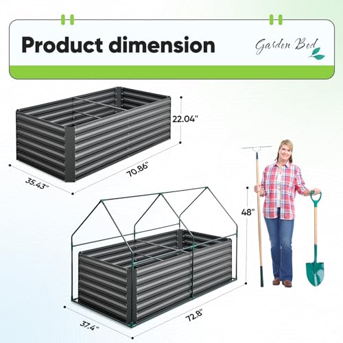 Quictent Raised Garden Bed Galvanized Raised Beds for Gardening Vegetables with Cover 8x4x1 ft Metal Planter Box Outdoor Use (Clear)