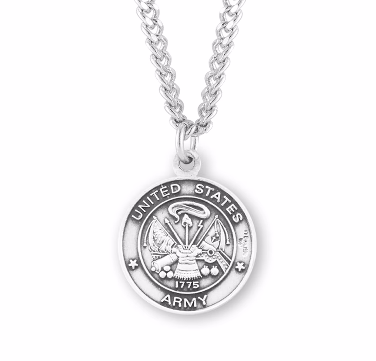 Extel Medium Sterling Silver Army Medal Pendant Necklace with St. Michael on Reverse Side for Men Women with 24" Rhodium Plated Endless Curb Chain